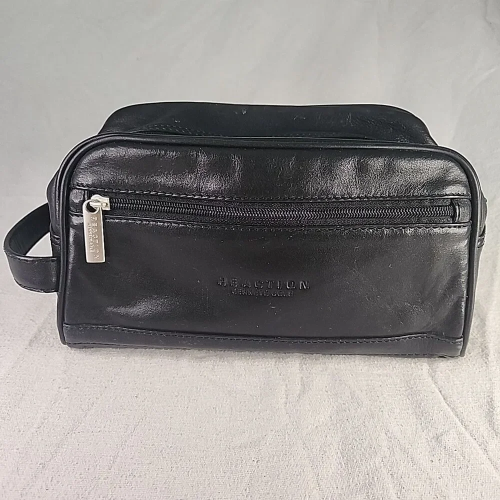 Toiletry Bag Kenneth Cole Reaction Leather Case Travel Bag Black 10”x6”x3”